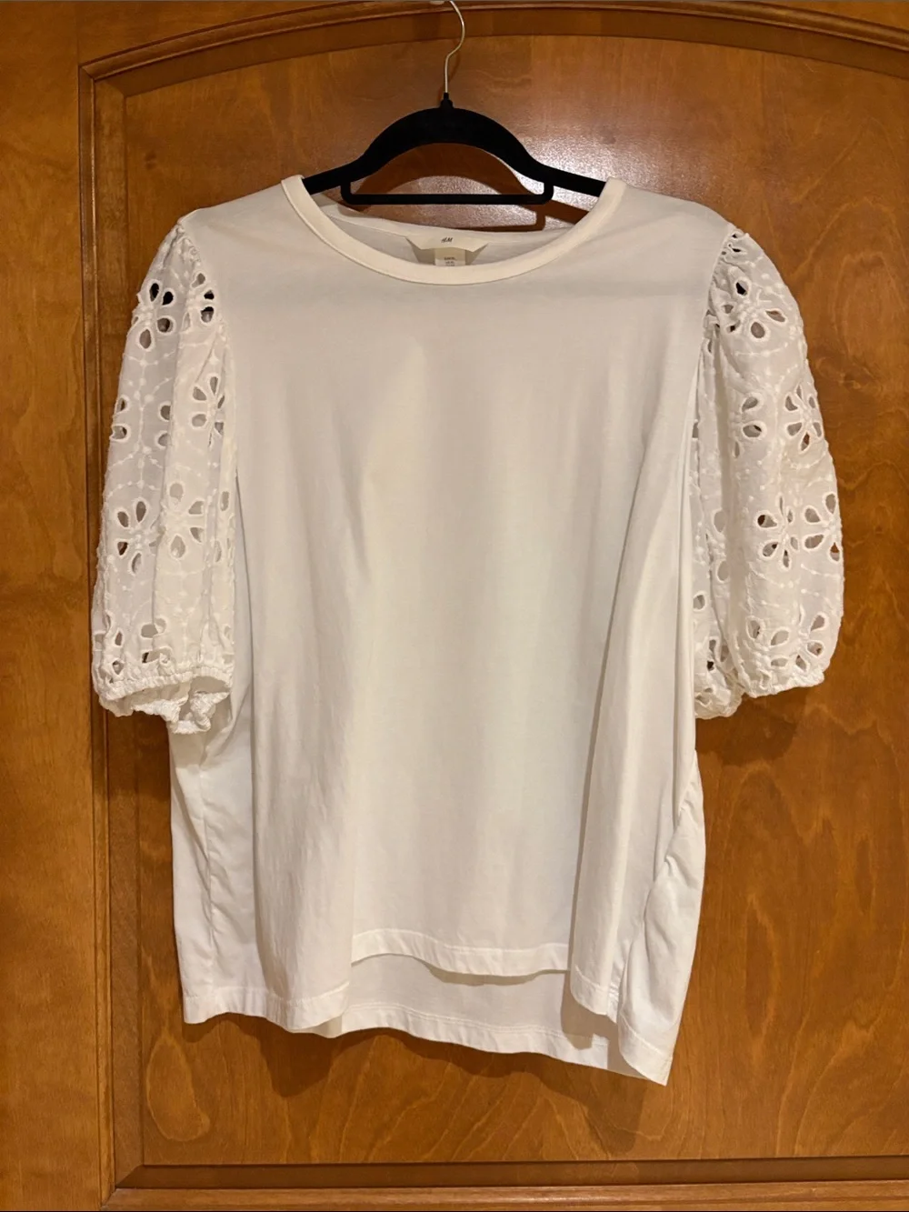 H&M White Puff-Sleeve Eyelet Top